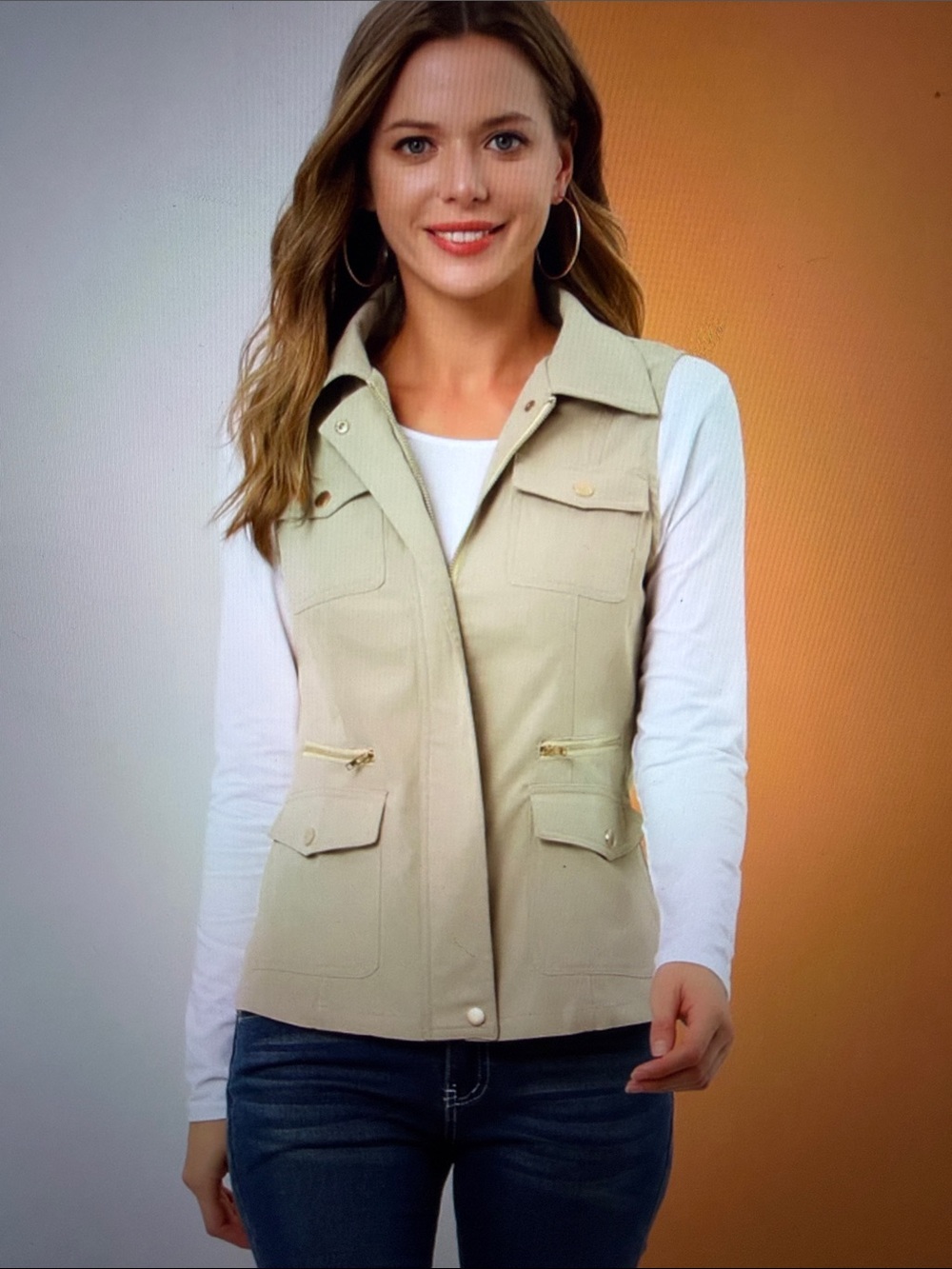 NWT Allegra-K Women's Sleeveless Utility Vest - Beige size XXL
